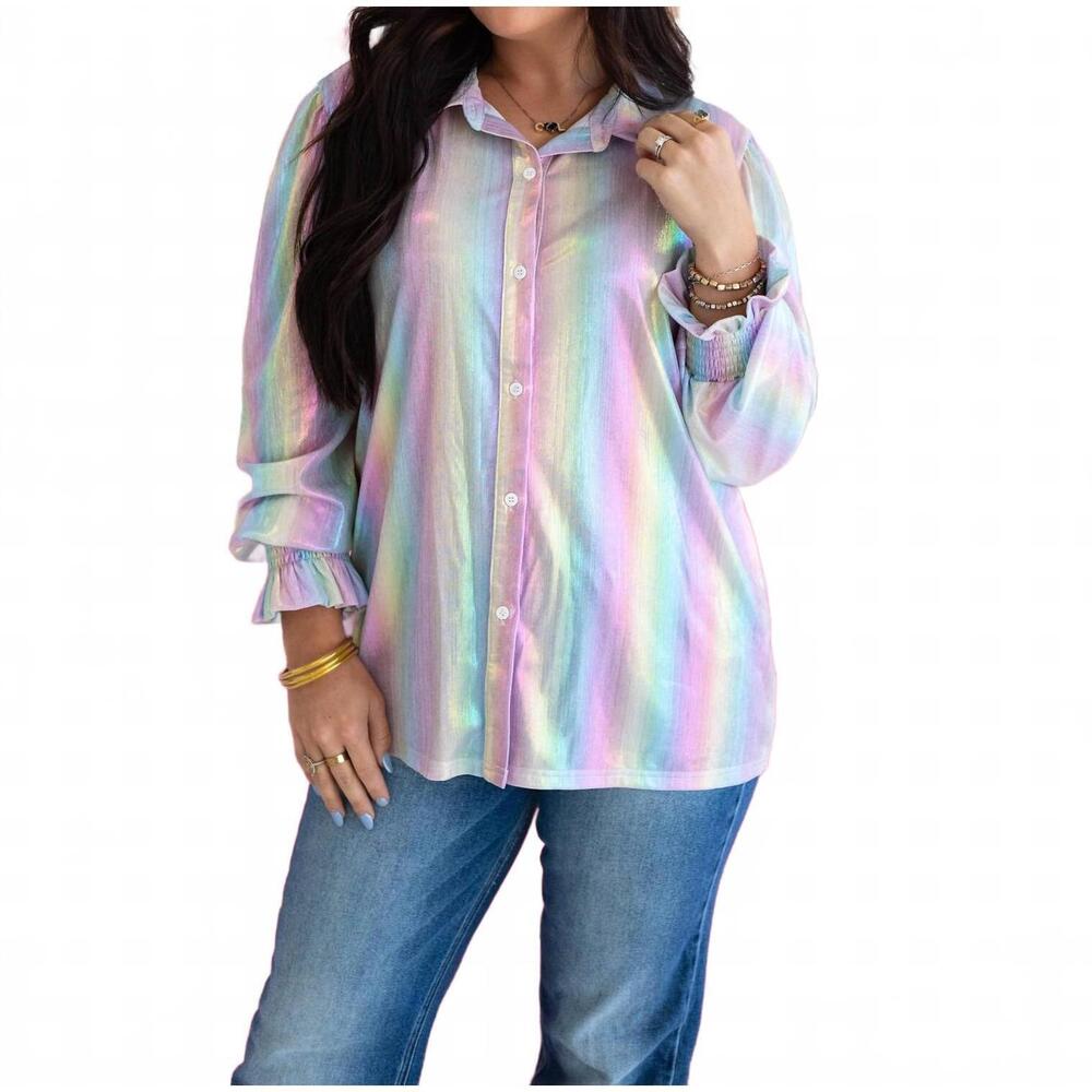 NEW LAYERZ CLOTHING candy button up top in pink
